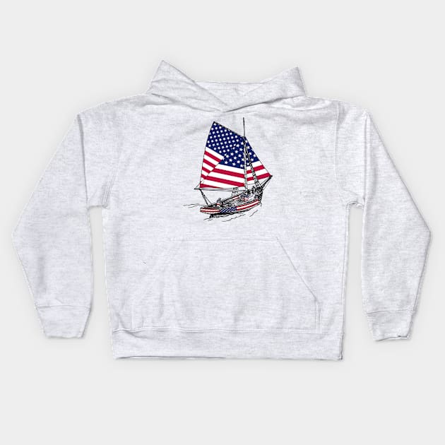 Vintage America Victorian Galleon Ship of United States Flag Celebrate United States Independence Day Kids Hoodie by Mochabonk